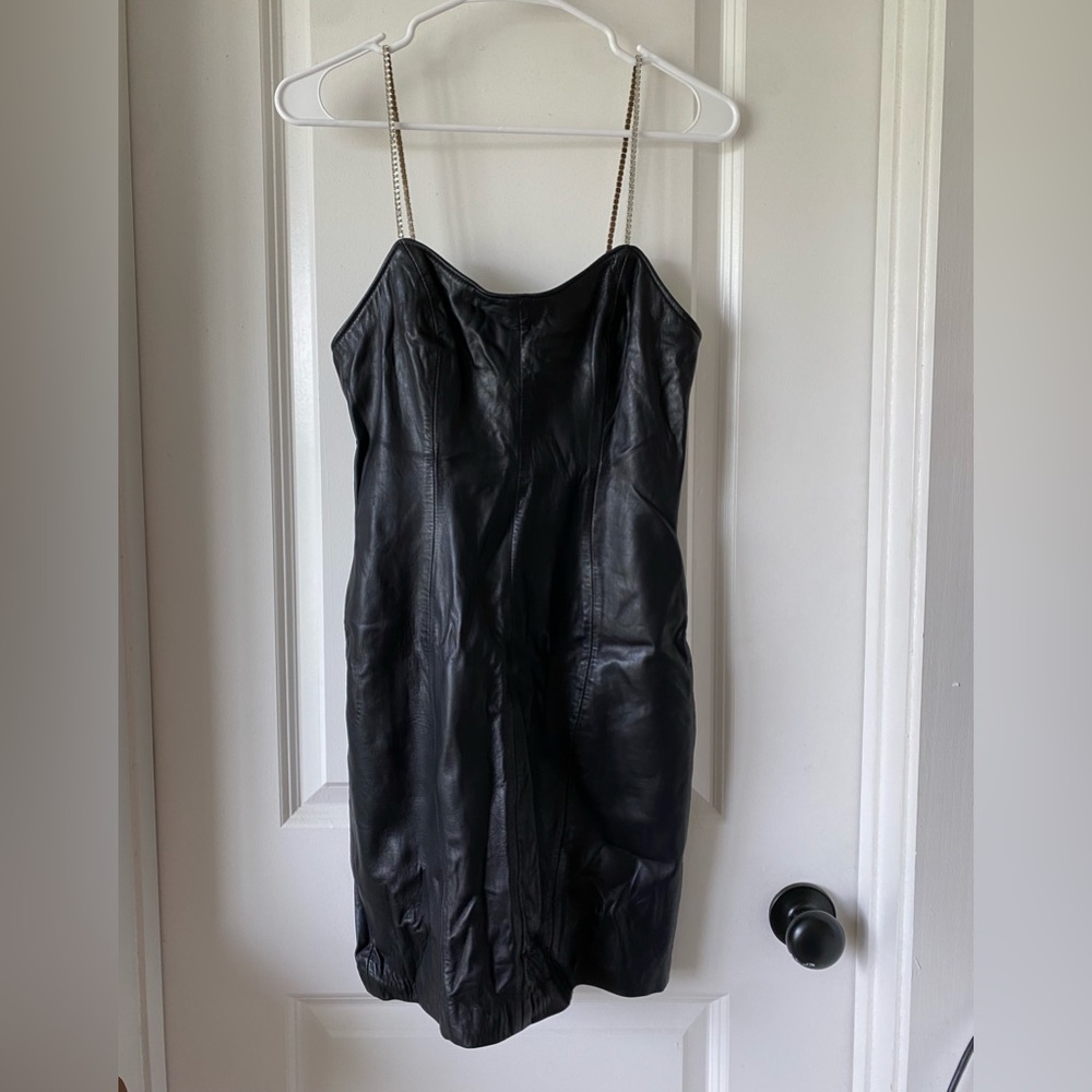 Hugo Buscati Leather Dress with Diamond Straps